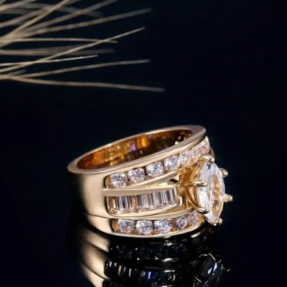 Triple-Row Cubic Zirconia Ring Size 9 - Picture 8 of 11